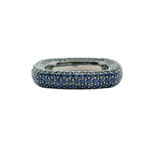 18k Black Gold 4.01ctw Natural Round Cut Blue Sapphire Pave Square Ring - Image 7