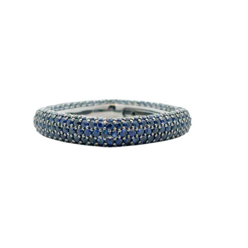 18k Black Gold 4.01ctw Natural Round Cut Blue Sapphire Pave Square Ring - Image 8