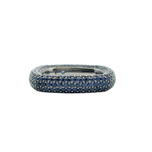 18k Black Gold 4.01ctw Natural Round Cut Blue Sapphire Pave Square Ring - Image 9