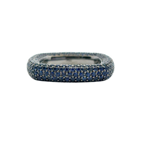 18k Black Gold 4.01ctw Natural Round Cut Blue Sapphire Pave Square Ring - Image 16