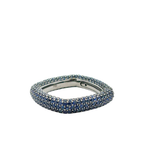18k Black Gold 4.01ctw Natural Round Cut Blue Sapphire Pave Square Ring - Image 11