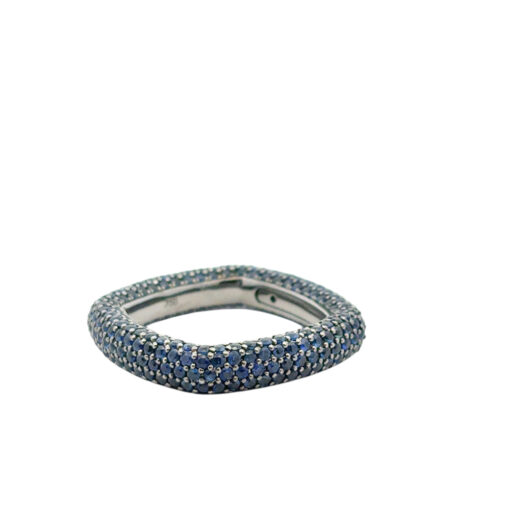 18k Black Gold 4.01ctw Natural Round Cut Blue Sapphire Pave Square Ring - Image 12