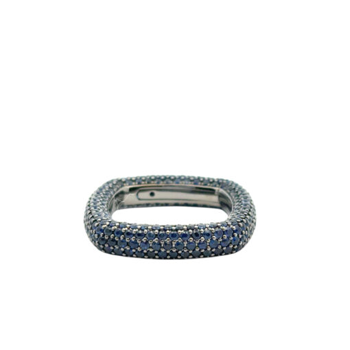 18k Black Gold 4.01ctw Natural Round Cut Blue Sapphire Pave Square Ring - Image 13