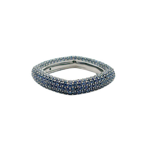 18k Black Gold 4.01ctw Natural Round Cut Blue Sapphire Pave Square Ring - Image 14