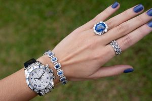 Sapphire jewelry and watch set