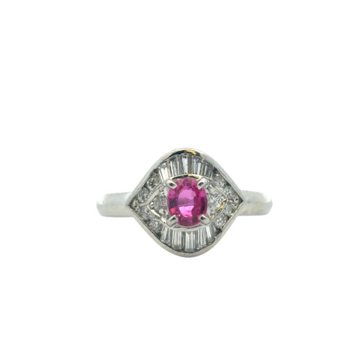 Platinum 0.47ct Oval Ruby Eye with Diamonds Cocktail Ring - Image 7