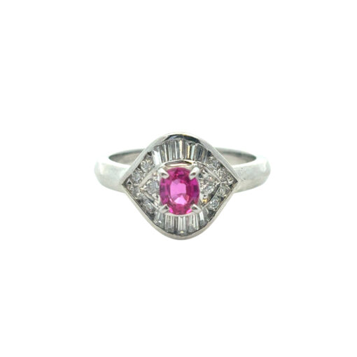 Platinum 0.47ct Oval Ruby Eye with Diamonds Cocktail Ring - Image 20