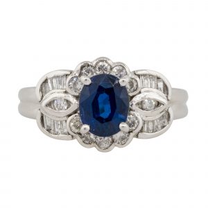 Sapphire Diamond Scalloped Ring