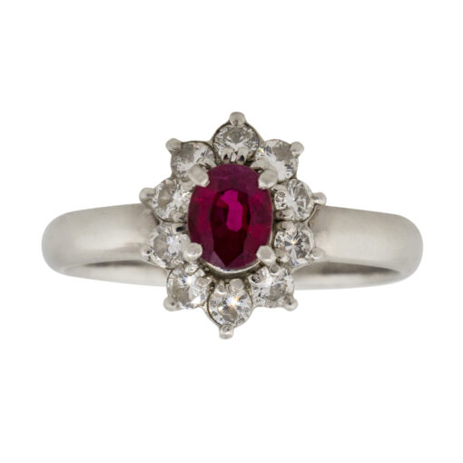 Platinum 0.38ct Oval Ruby Diamond Halo Flower Ring - Image 9