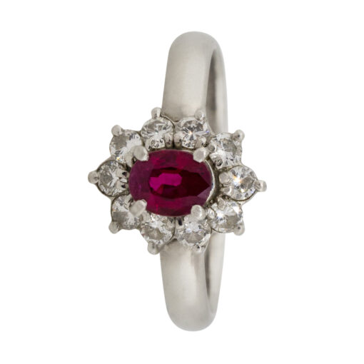 Platinum 0.38ct Oval Ruby Diamond Halo Flower Ring - Image 10