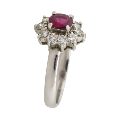 Platinum 0.38ct Oval Ruby Diamond Halo Flower Ring - Image 13