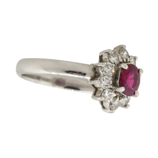 Platinum 0.38ct Oval Ruby Diamond Halo Flower Ring - Image 11