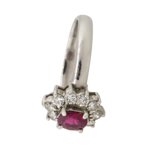 Platinum 0.38ct Oval Ruby Diamond Halo Flower Ring - Image 12