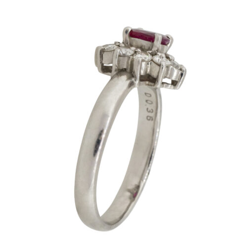 Platinum 0.38ct Oval Ruby Diamond Halo Flower Ring - Image 16