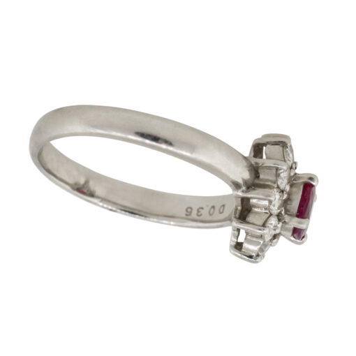 Platinum 0.38ct Oval Ruby Diamond Halo Flower Ring - Image 14