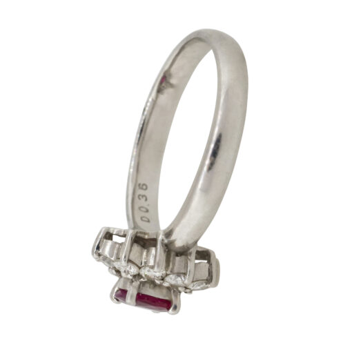 Platinum 0.38ct Oval Ruby Diamond Halo Flower Ring - Image 15