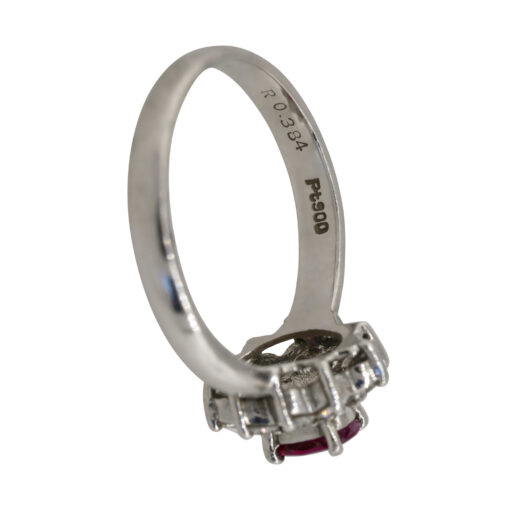 Platinum 0.38ct Oval Ruby Diamond Halo Flower Ring - Image 19