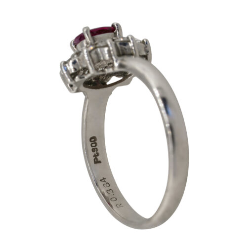 Platinum 0.38ct Oval Ruby Diamond Halo Flower Ring - Image 18