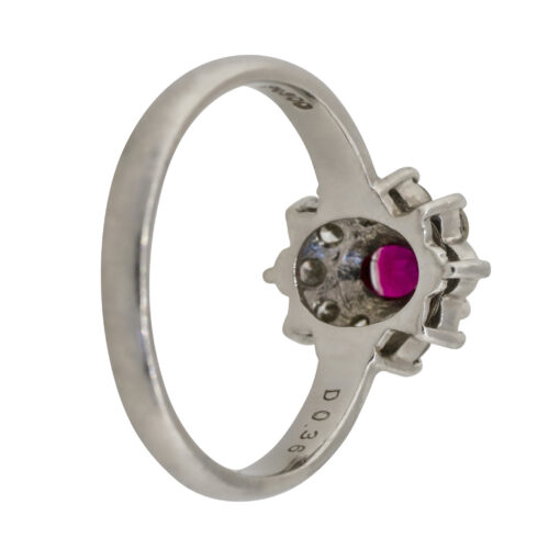 Platinum 0.38ct Oval Ruby Diamond Halo Flower Ring - Image 22