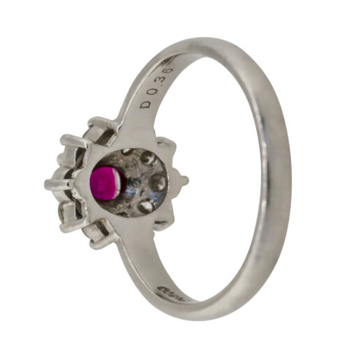 Platinum 0.38ct Oval Ruby Diamond Halo Flower Ring - Image 21