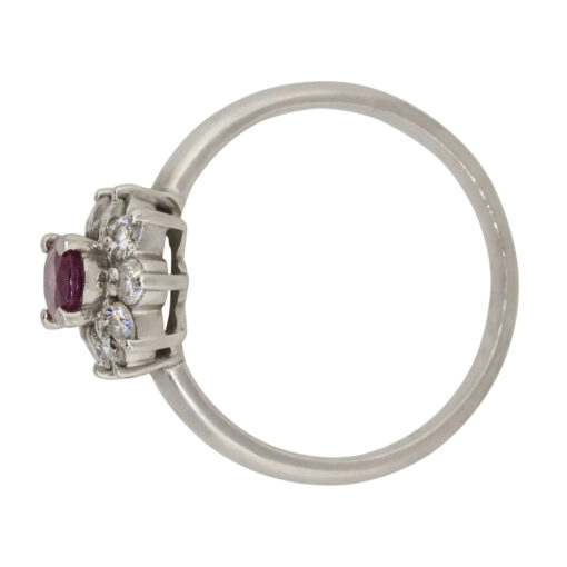 Platinum 0.38ct Oval Ruby Diamond Halo Flower Ring - Image 25
