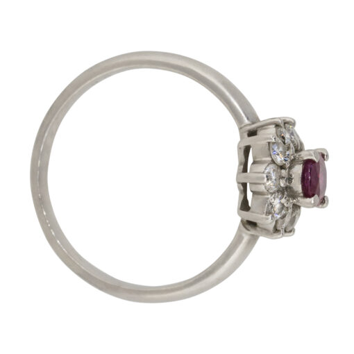 Platinum 0.38ct Oval Ruby Diamond Halo Flower Ring - Image 24