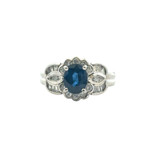Platinum 1.25ct Oval Sapphire Center 0.47ctw Diamond Cocktail Scalloped Ring - Image 8
