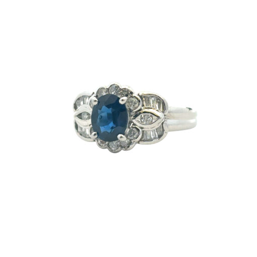Platinum 1.25ct Oval Sapphire Center 0.47ctw Diamond Cocktail Scalloped Ring - Image 17