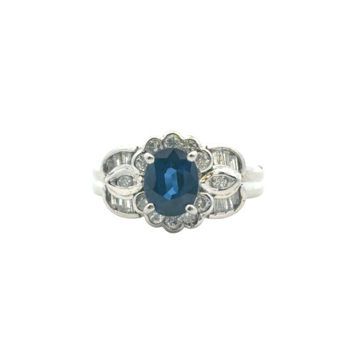 Platinum 1.25ct Oval Sapphire Center 0.47ctw Diamond Cocktail Scalloped Ring - Image 18