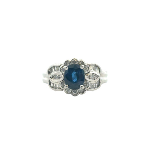 Platinum 1.25ct Oval Sapphire Center 0.47ctw Diamond Cocktail Scalloped Ring - Image 19