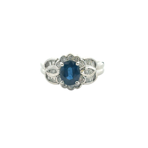Platinum 1.25ct Oval Sapphire Center 0.47ctw Diamond Cocktail Scalloped Ring - Image 23