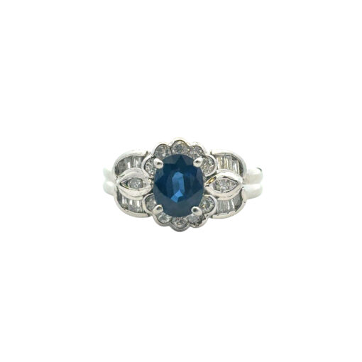 Platinum 1.25ct Oval Sapphire Center 0.47ctw Diamond Cocktail Scalloped Ring - Image 9