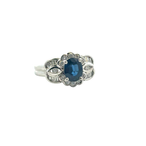 Platinum 1.25ct Oval Sapphire Center 0.47ctw Diamond Cocktail Scalloped Ring - Image 10