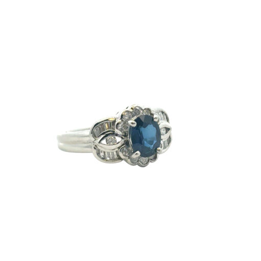 Platinum 1.25ct Oval Sapphire Center 0.47ctw Diamond Cocktail Scalloped Ring - Image 11