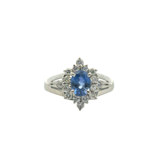 Platinum 0.73ctw Diamond Blue Oval Sapphire Center Cocktail Ring - Image 8