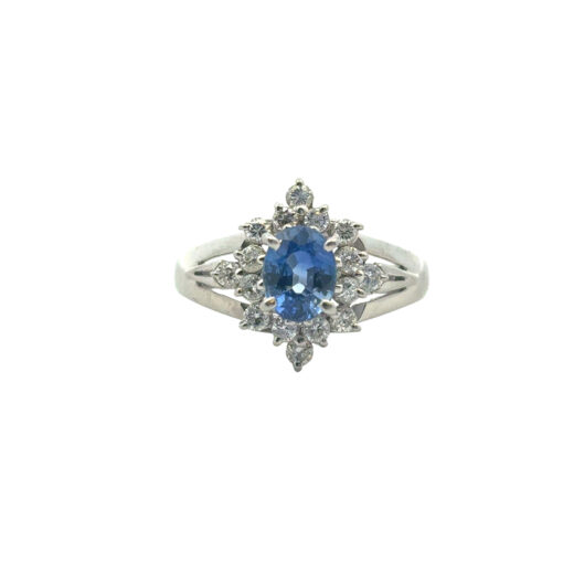 Platinum 0.73ctw Diamond Blue Oval Sapphire Center Cocktail Ring - Image 17