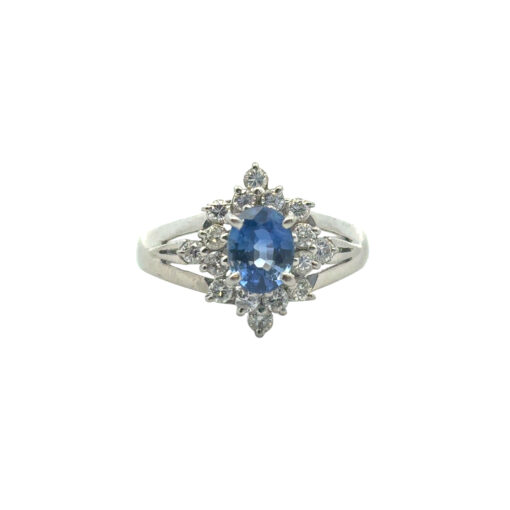 Platinum 0.73ctw Diamond Blue Oval Sapphire Center Cocktail Ring - Image 9
