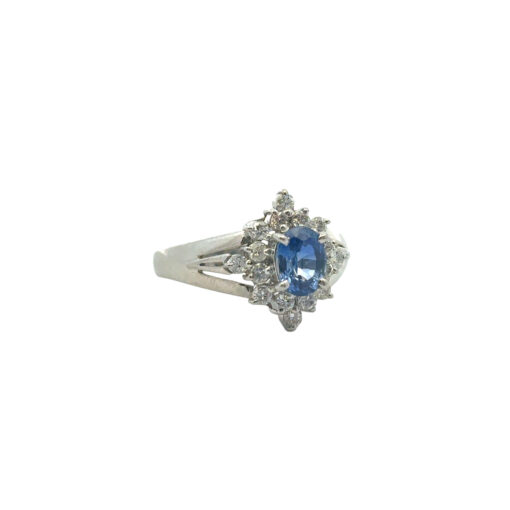 Platinum 0.73ctw Diamond Blue Oval Sapphire Center Cocktail Ring - Image 10