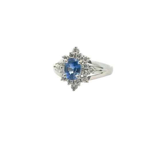 Platinum 0.73ctw Diamond Blue Oval Sapphire Center Cocktail Ring - Image 16