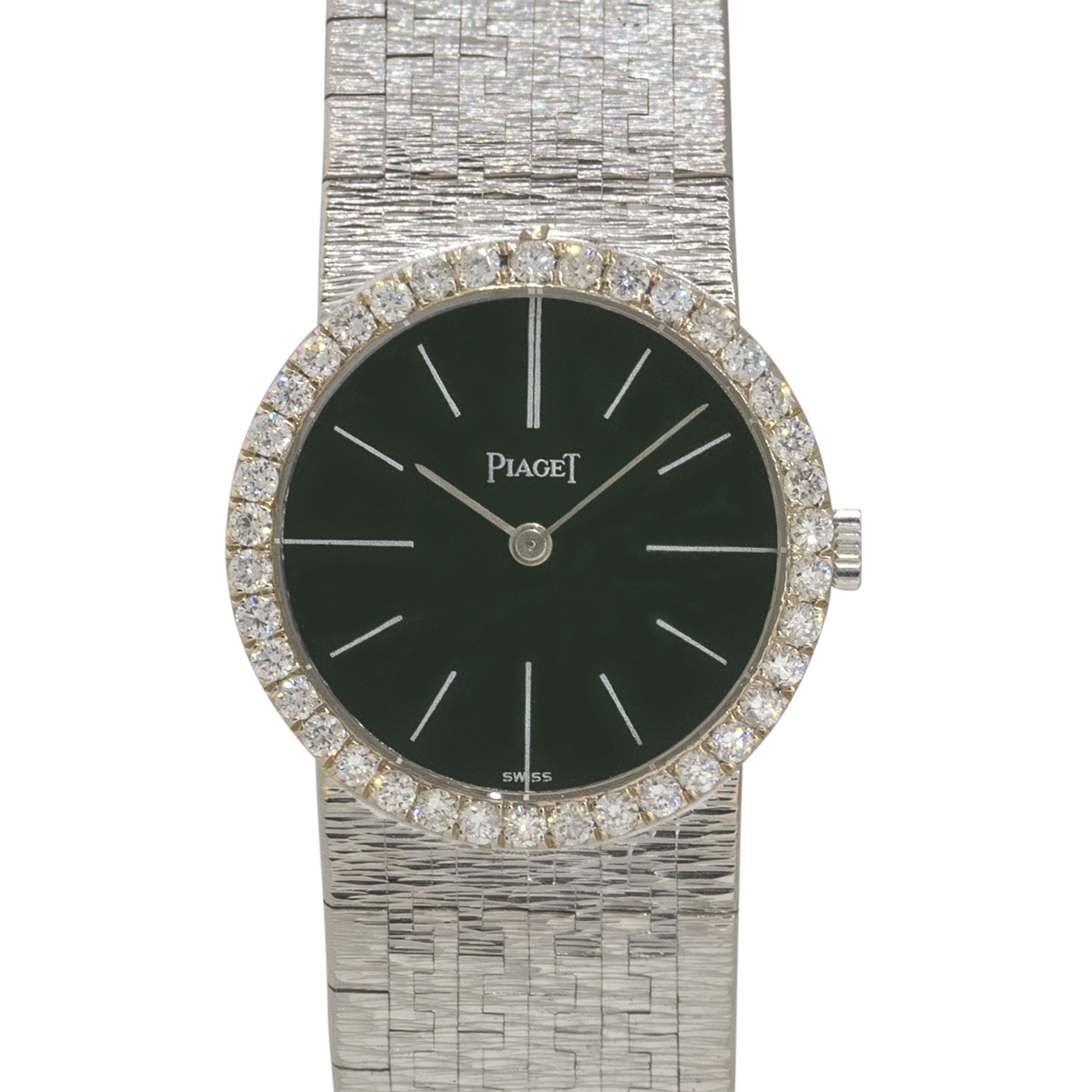 Piaget 924B2 18k White Gold Jade Dial Diamond Ladies Watch