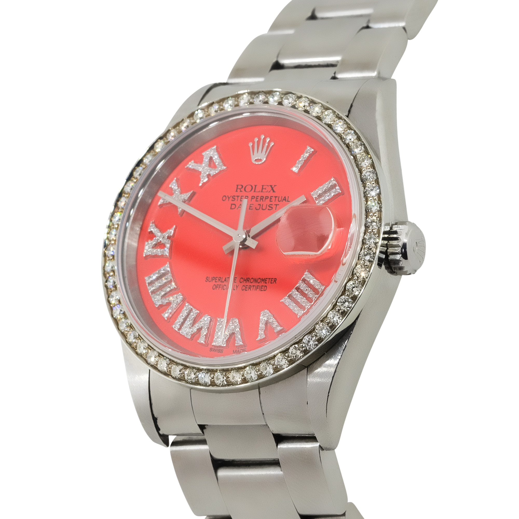 Rolex 16200 Datejust Stainless Steel Red Candy Diamond Watch