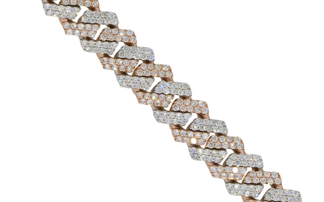 10k Two Tone 9.84ctw Diamond Pave Cuban Link Chain Bracelet
