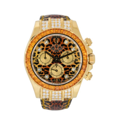 Rolex 116598 Daytona 18k Yellow Gold "Leopard" Sapphire & Diamond Watch