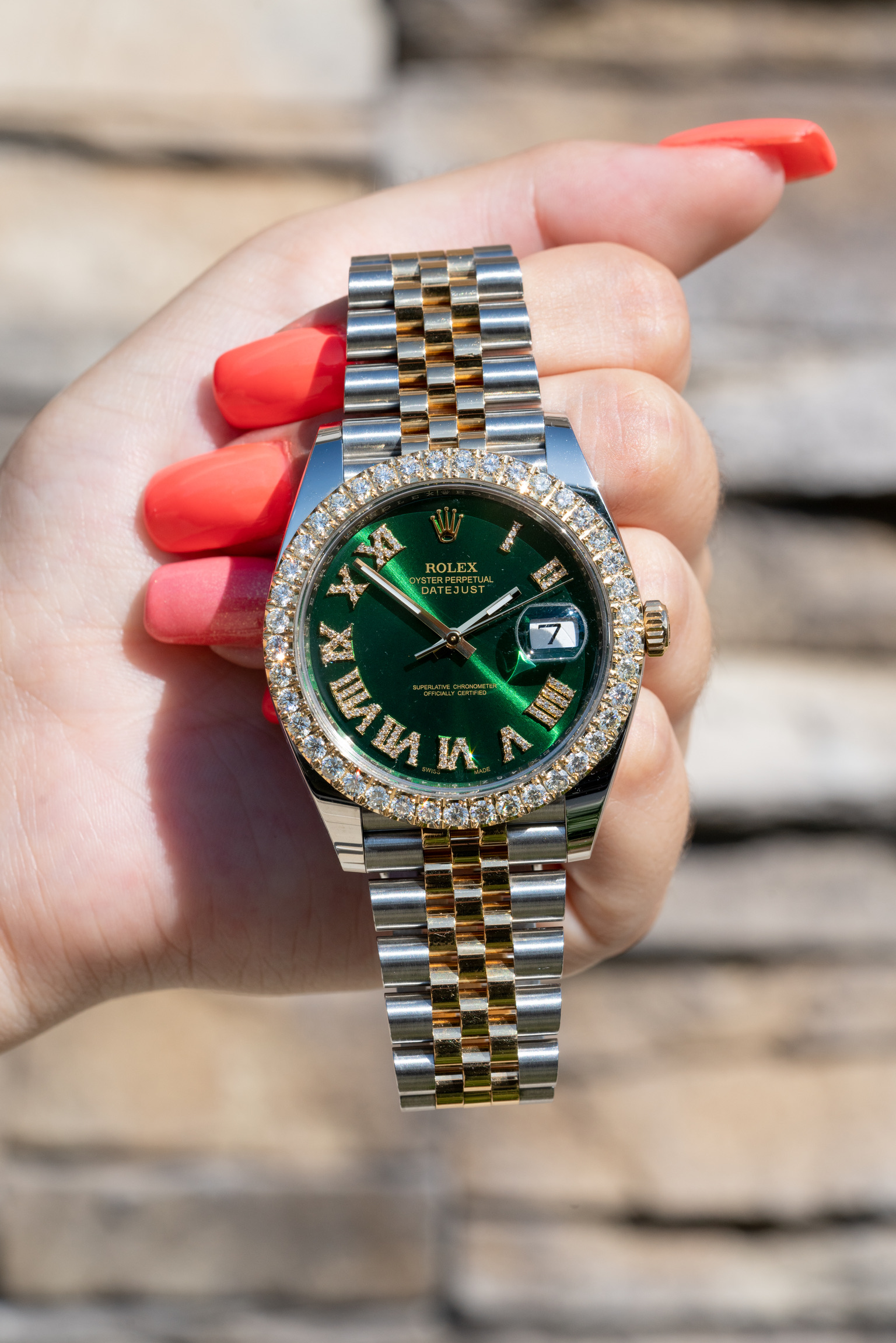 Rolex oyster perpetual datejust green online face