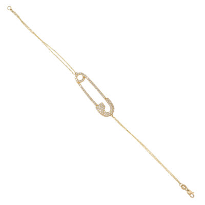 18k Yellow Gold 1ctw Diamond Pave Safety Clip Chain Bracelet