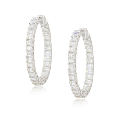 Platinum 10.97ctw Emerald Cut Inside Out Hoop Earrings