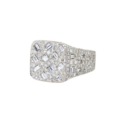 14k White Gold 7.82ctw Round & Baguette Diamond Pave Wide Ring