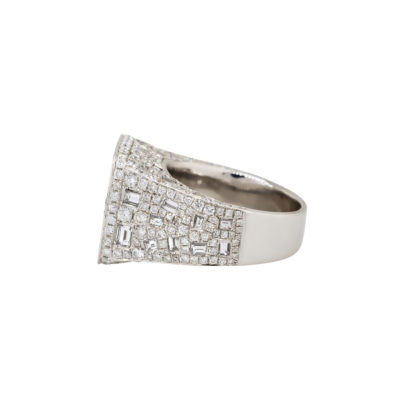 14k White Gold 7.82ctw Round & Baguette Diamond Pave Wide Ring