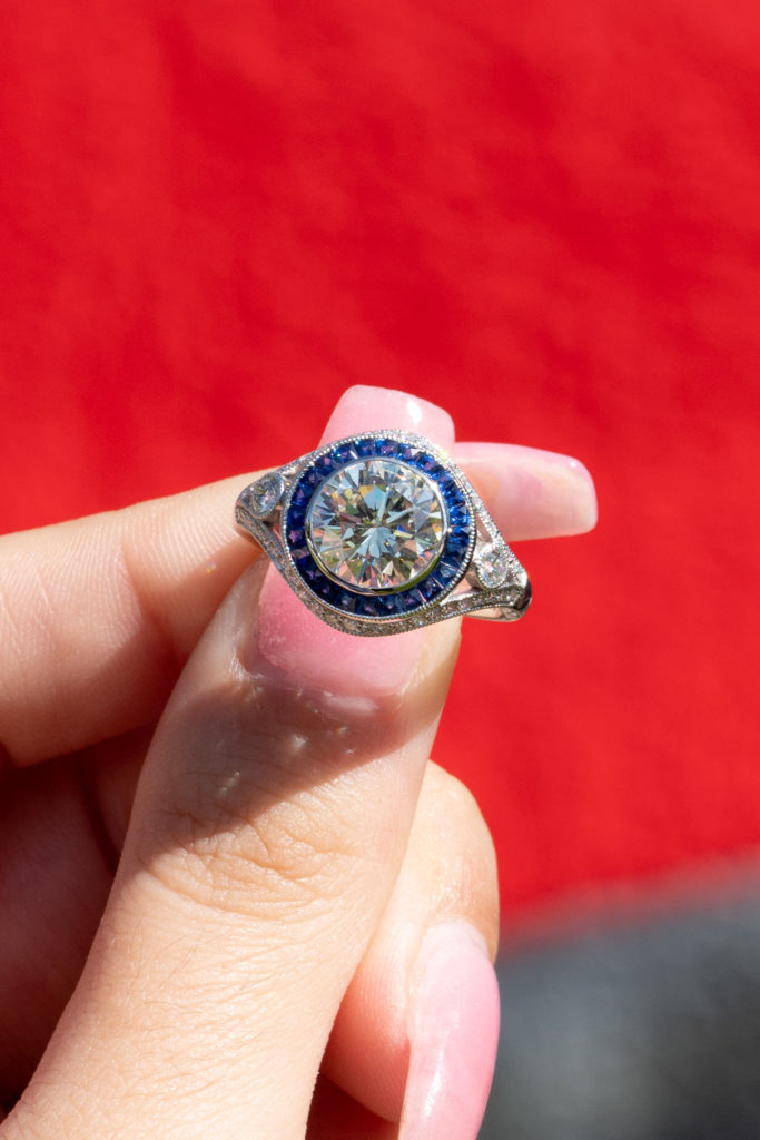 diamond sapphire Halo engagement ring