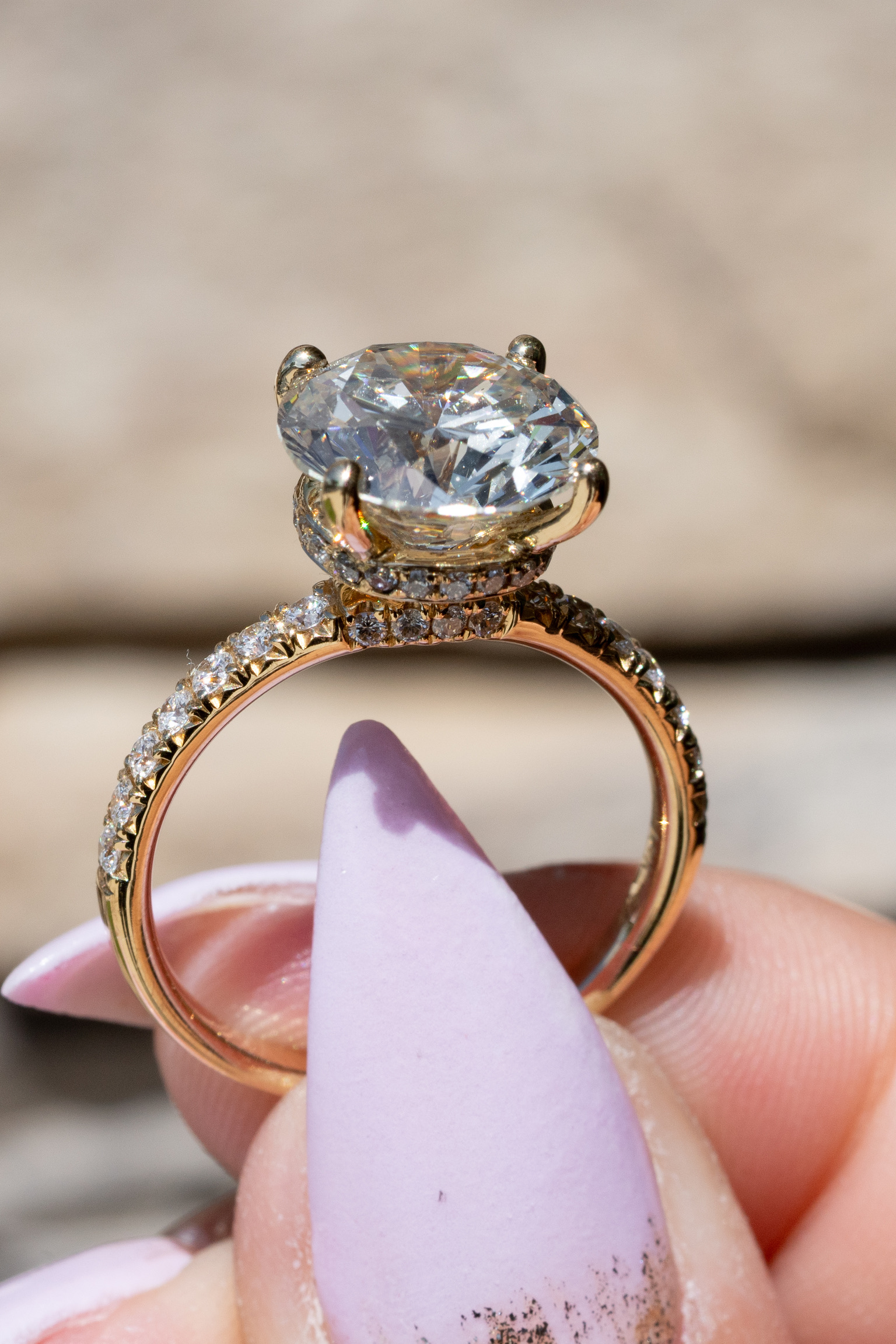 Solid Oval Rose Gold Diamond Engagement Ring